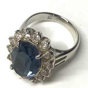 Deep Blue Halo Cocktail Ring - Silver Tone